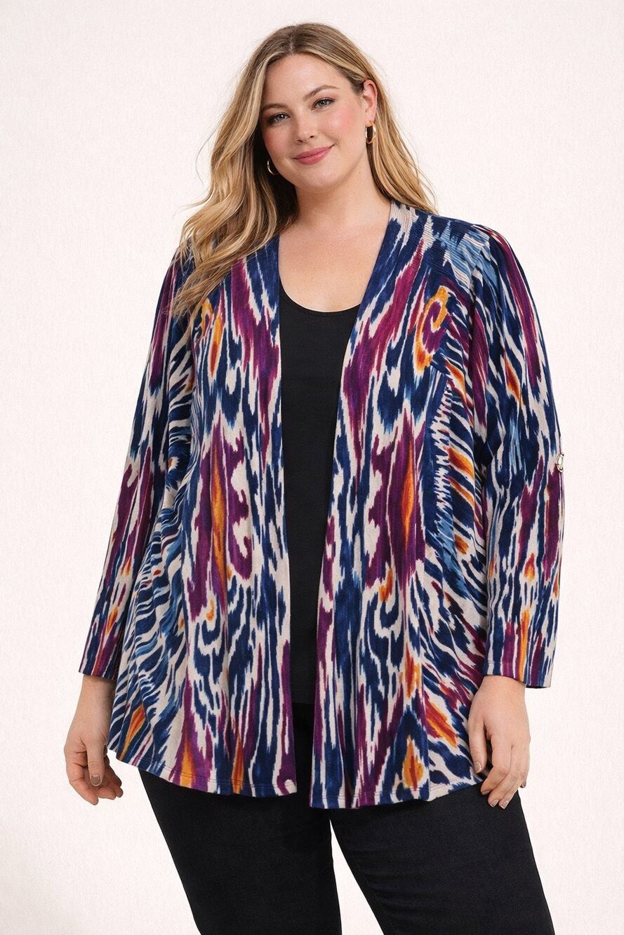 Chico’s colorful Ikat Ottoman Cardigan Size 3 XL Open Front Jacket